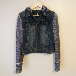 Free People Knit Hooded Denim Jean Jacket S